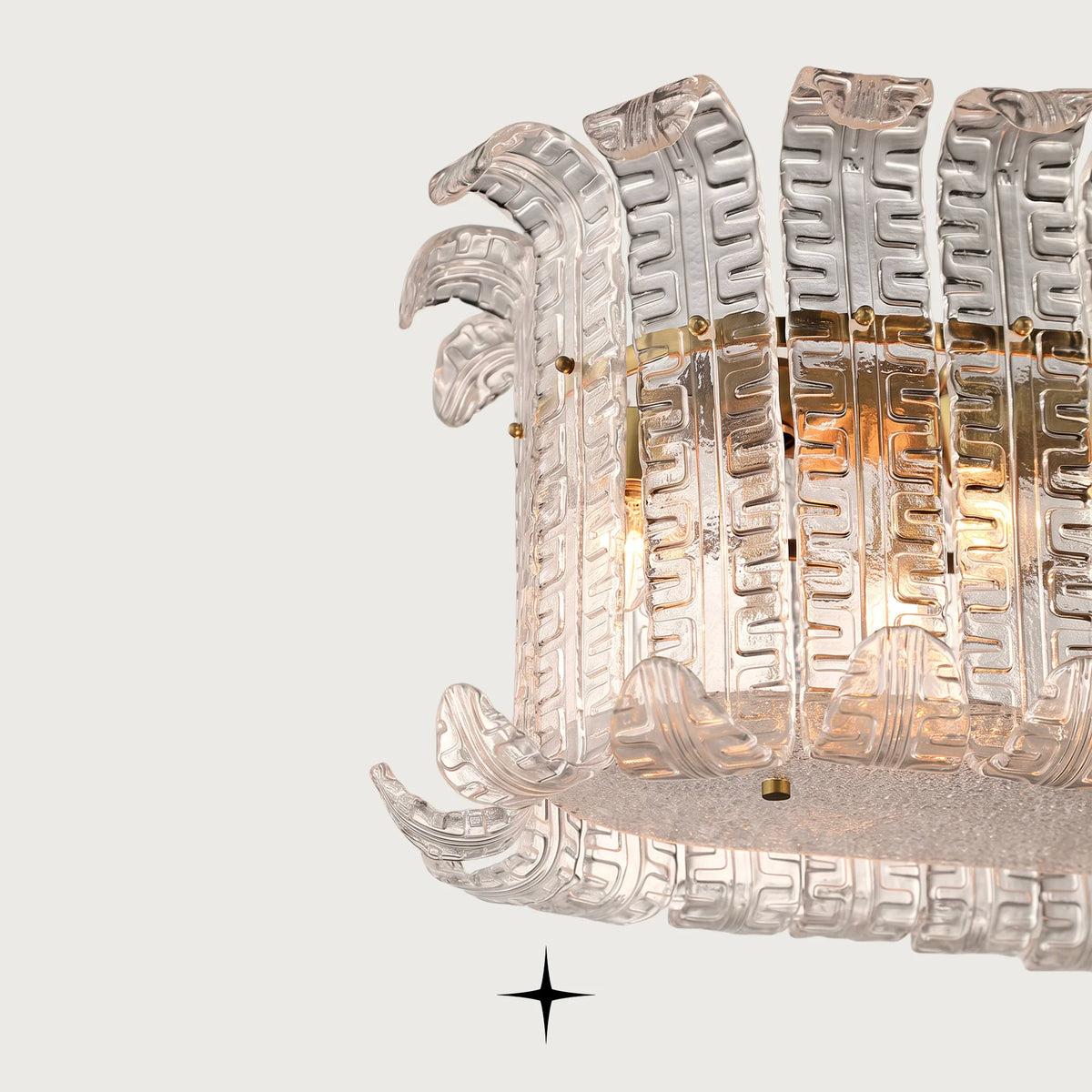 Three-quarter angle view of Linear Montreal rectangular glass chandelier
