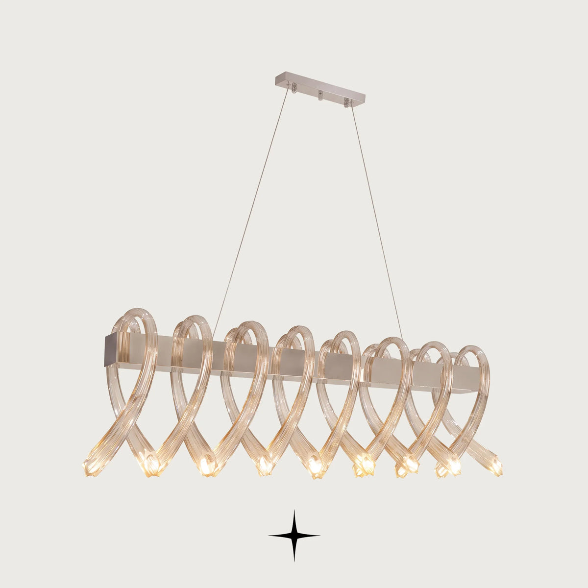 Elegant Linear Twist chandelier featuring post-modern twisted design and sophisticated illumination
