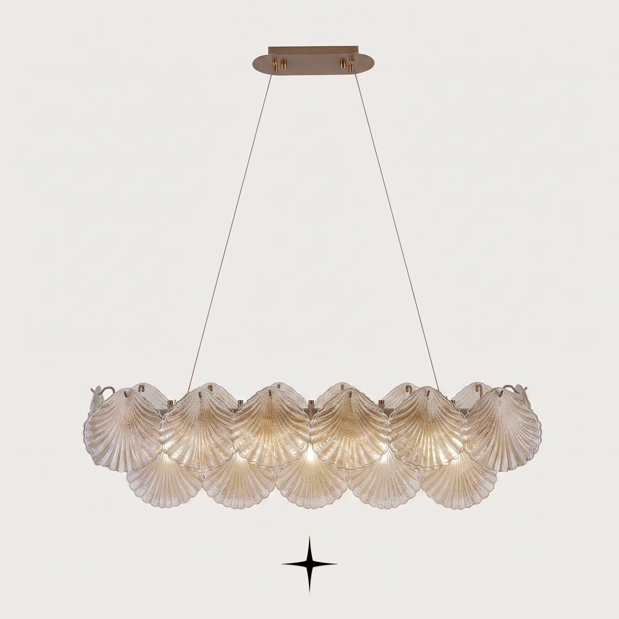  Linear Shellina horizontal seashell-shaped glass chandelier on light grey background