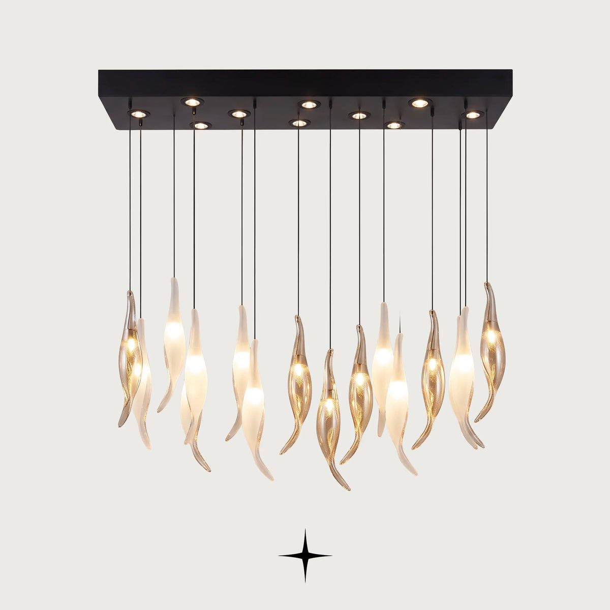 Linear Shine chandelier featuring dripping golden crystals and mesmerizing light reflections
