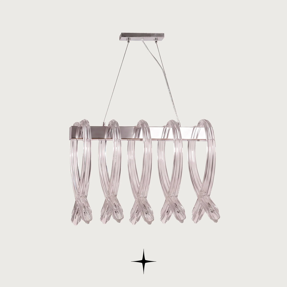 Linear Twist chandelier featuring post-modern design and sophisticated twisted glass elements
