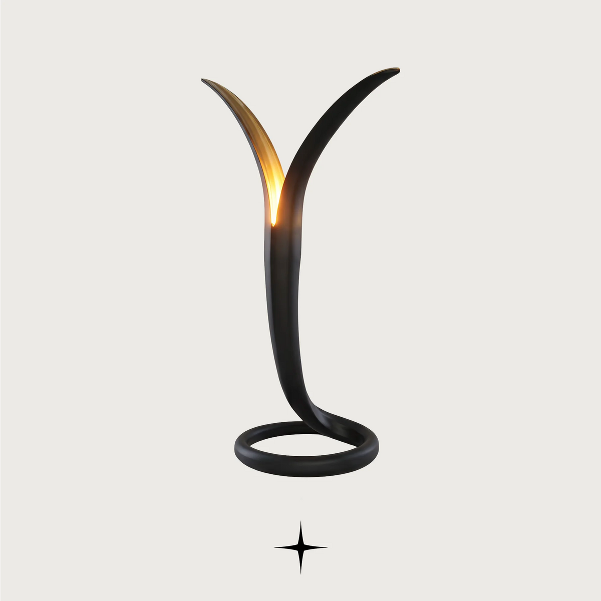 Liora modern luxury table lamp with sleek black and gold silhouette for sophisticated living spaces.
