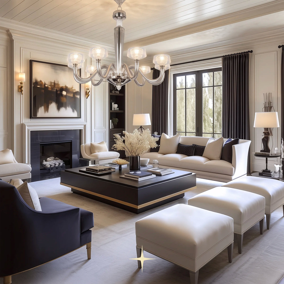 Luna crystal chandelier suspension light showing elegant arm architecture
