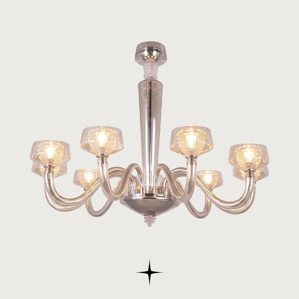 Luna modern Murano-style crystal chandelier with glass leaf shades and curved arms
