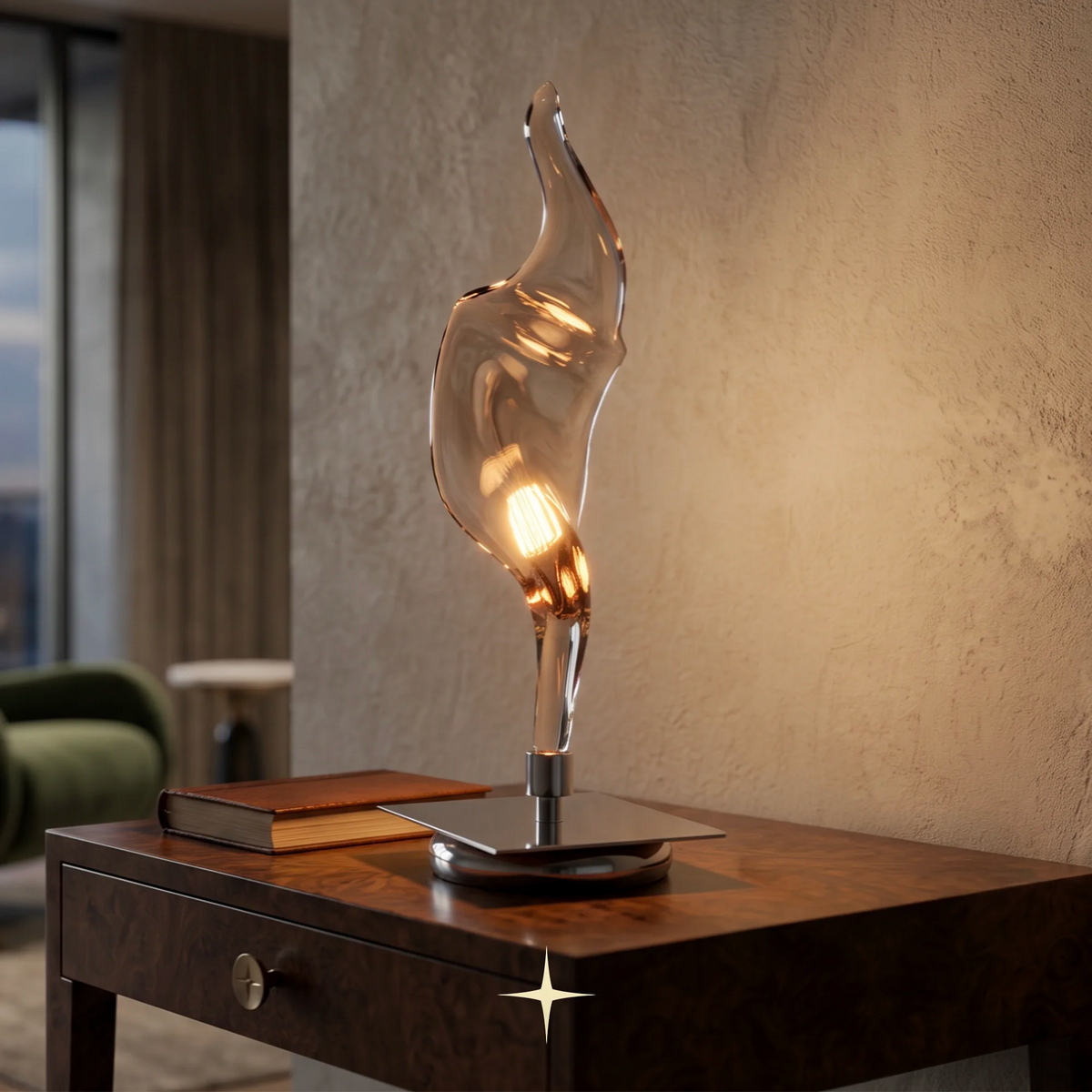 Magnificia modern luxury table light with sleek bronze and silver silhouette for sophisticated living spaces.

