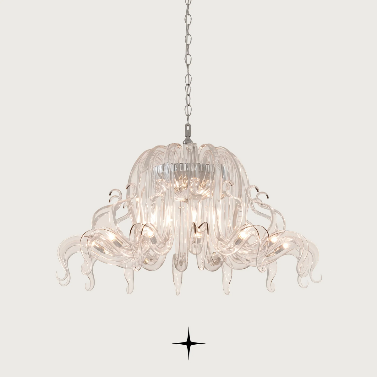 Majestical Chandelier featuring 17 G9 LEDs and an intricate clear glass finish design.
