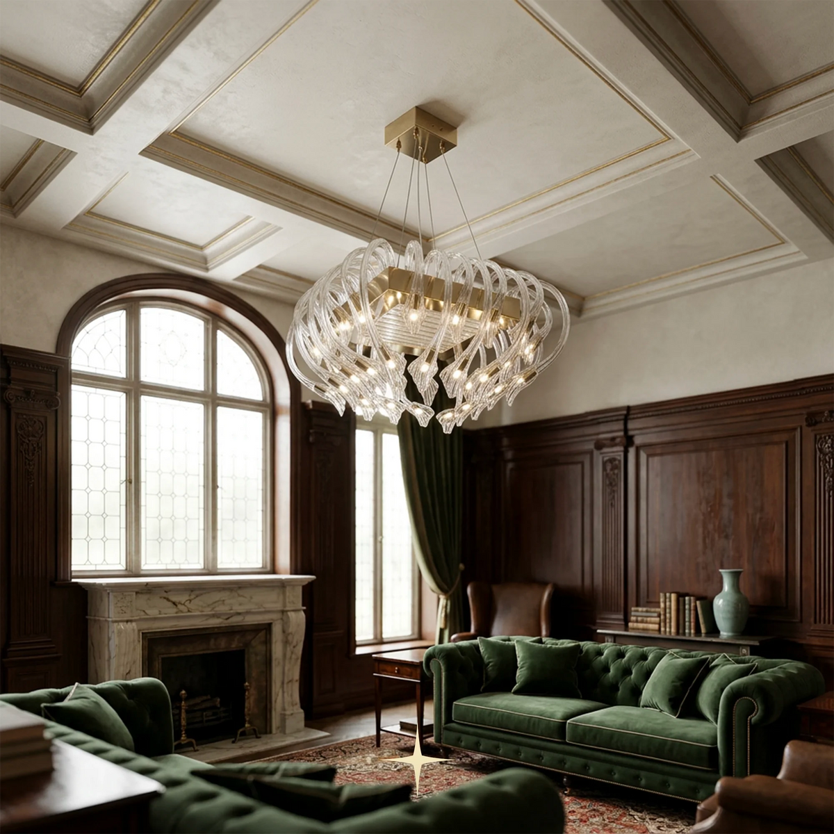 Maranello Chandelier featuring numerous chic Bohemian crystal arms available in four sizes.
