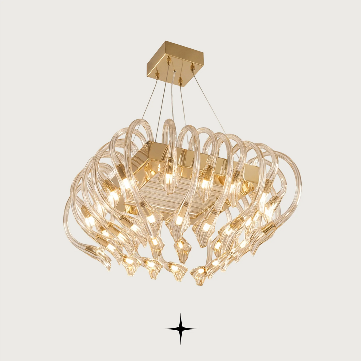 Maranello Chandelier featuring numerous chic Bohemian crystal arms available in four sizes.
