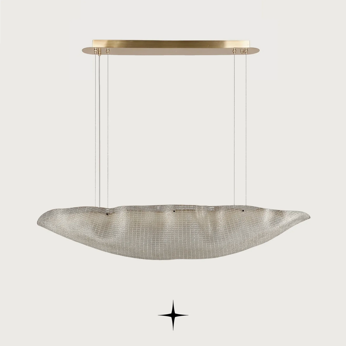 Marina Murano-style wave glass chandelier suspended over a modern dining table
