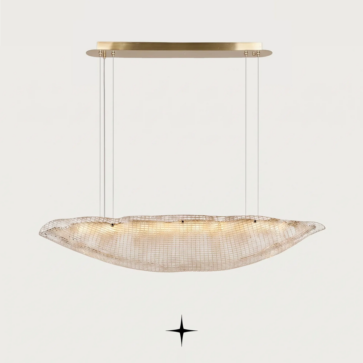 Marina Murano-style wave glass chandelier suspended over a modern dining table