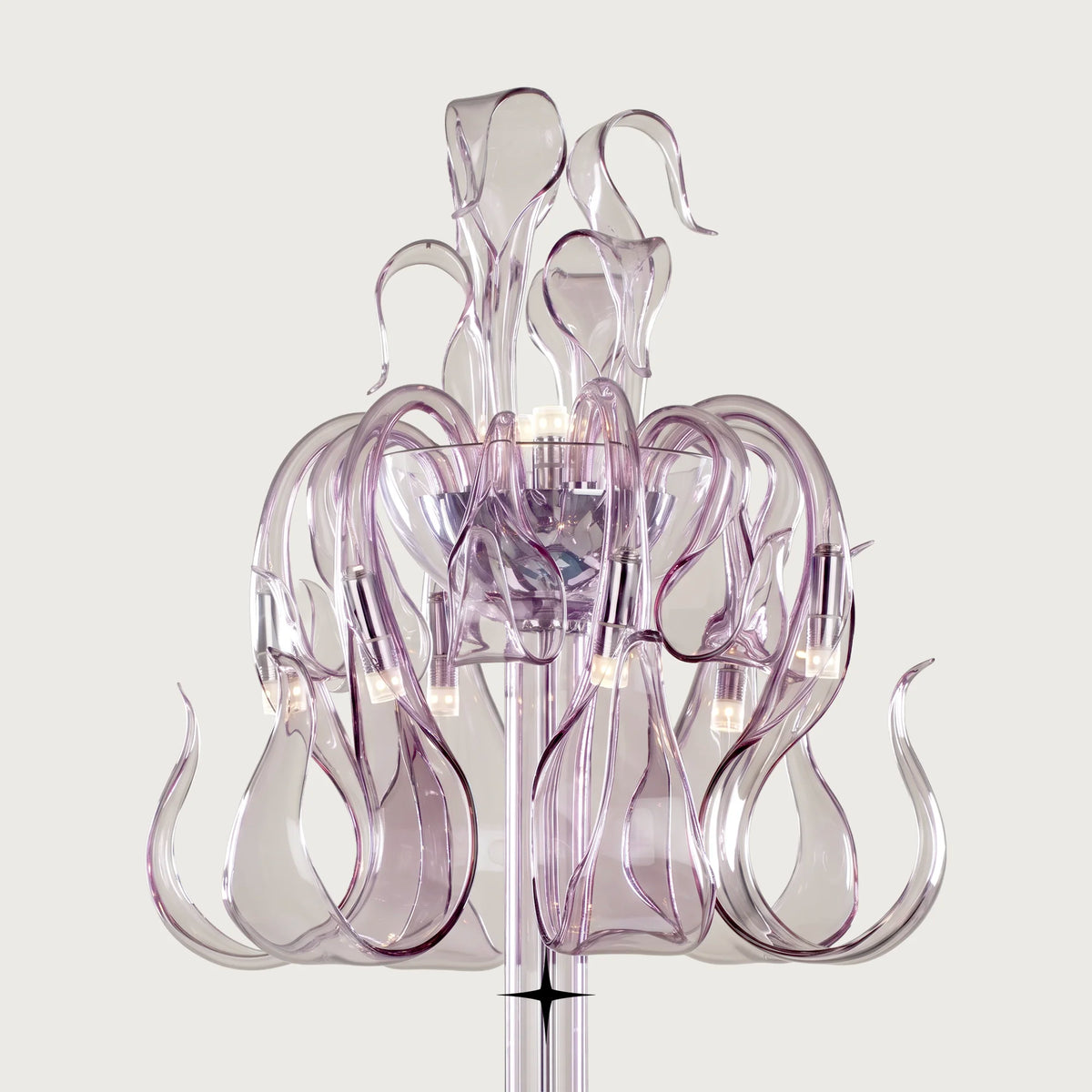 Close up detail of vibrant purple bohemian crystal arms on Matilda floor lamp