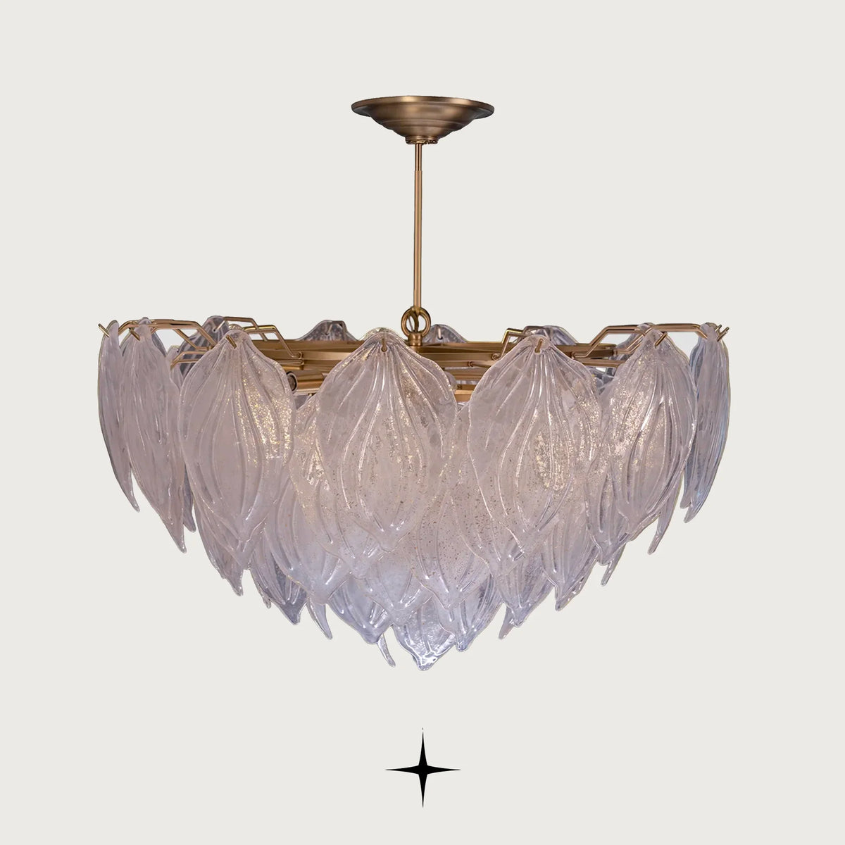 Elegant Mellow Glass Leaf Chandelier featuring textured glass shades resembling delicate leaves with warm brass accents
