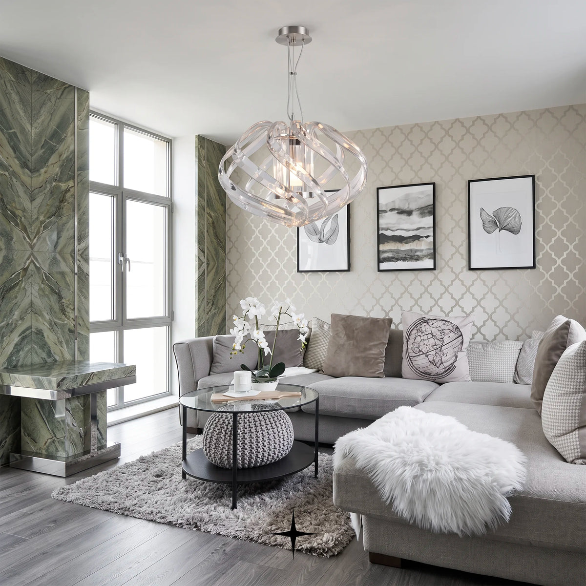 Mercury Chandelier featuring shimmering crystal accents and a refined round silhouette in a clear finish

