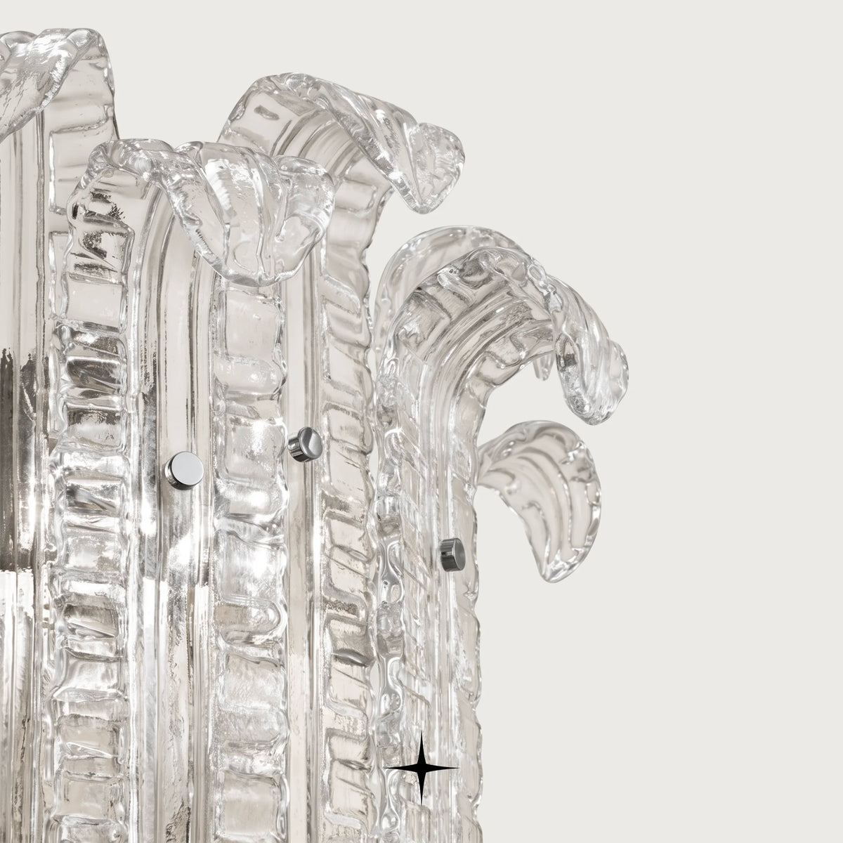 Detailed close-up of handcrafted Murano-style glass leaf texture on Montreal fixture