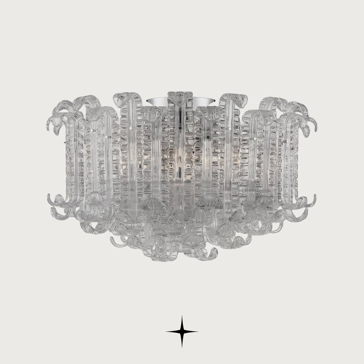 Montreal round Murano-style glass leaf chandelier with gold frame
