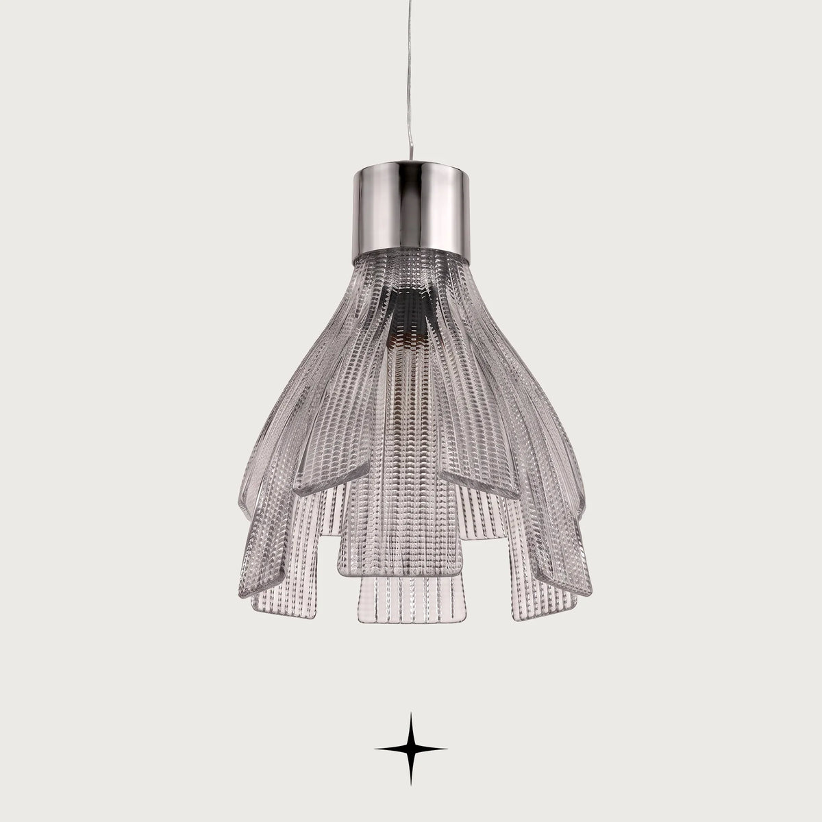 Nina single light pendant featuring handcrafted Murano clear glass leaves with silver nickel structure on black background
