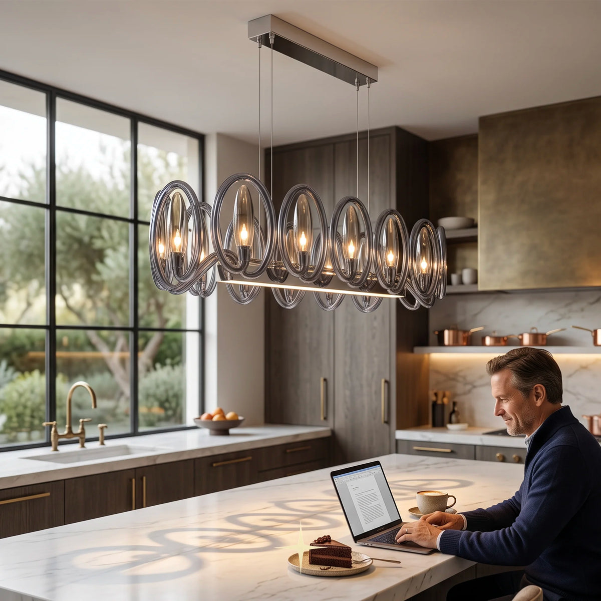 Oasis Linear chandelier featuring crystal mystical circles and a breathtaking modern design
