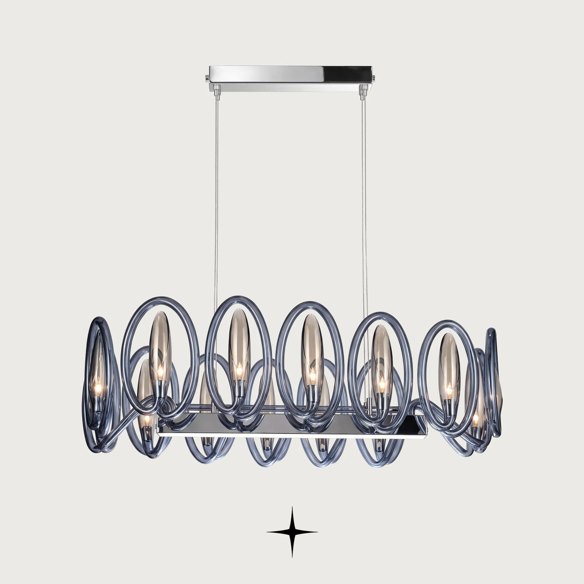Oasis Linear chandelier featuring crystal mystical circles and a breathtaking modern design

