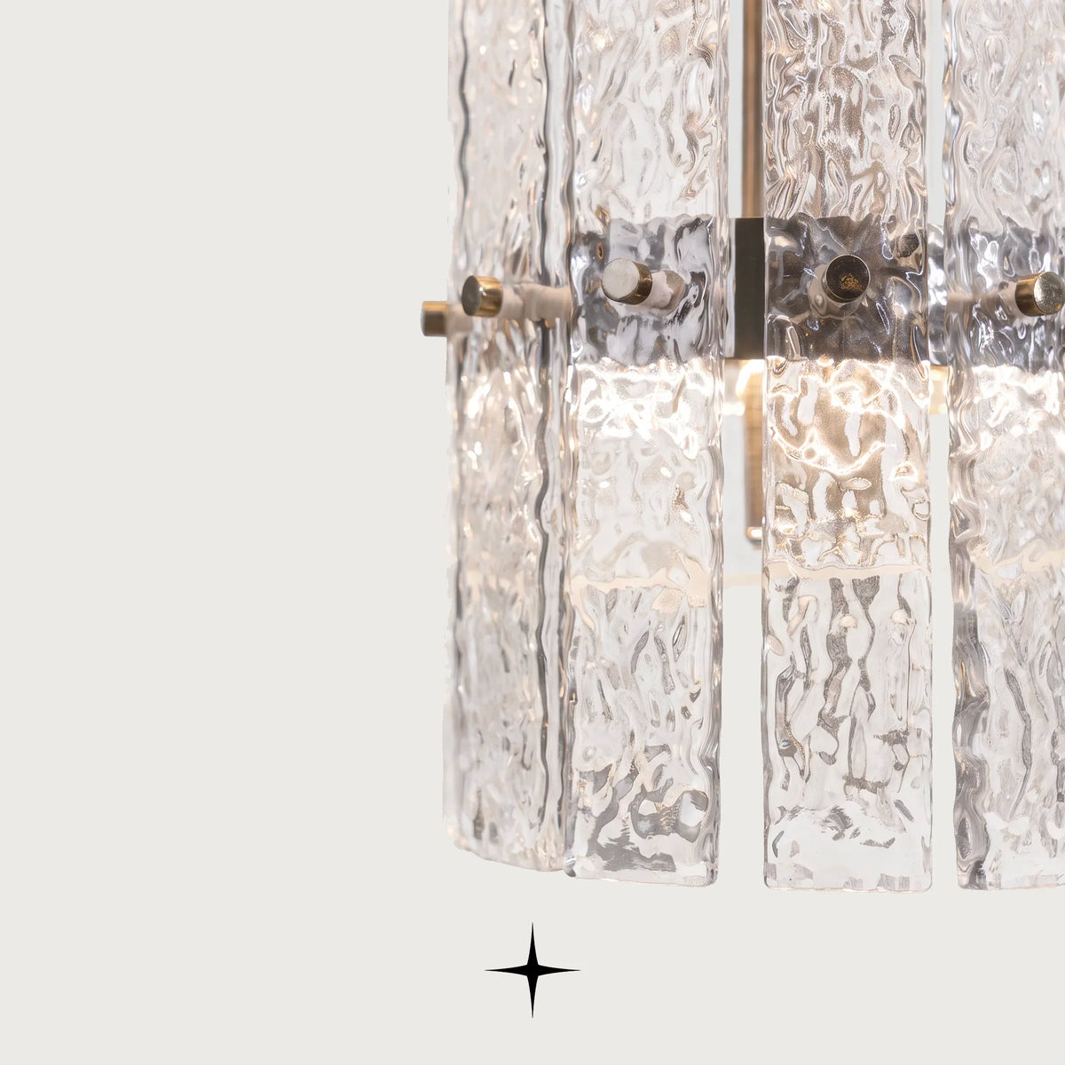 Close-up detail of handmade rock-crystal effect glass texture on One Level Chime fixture
