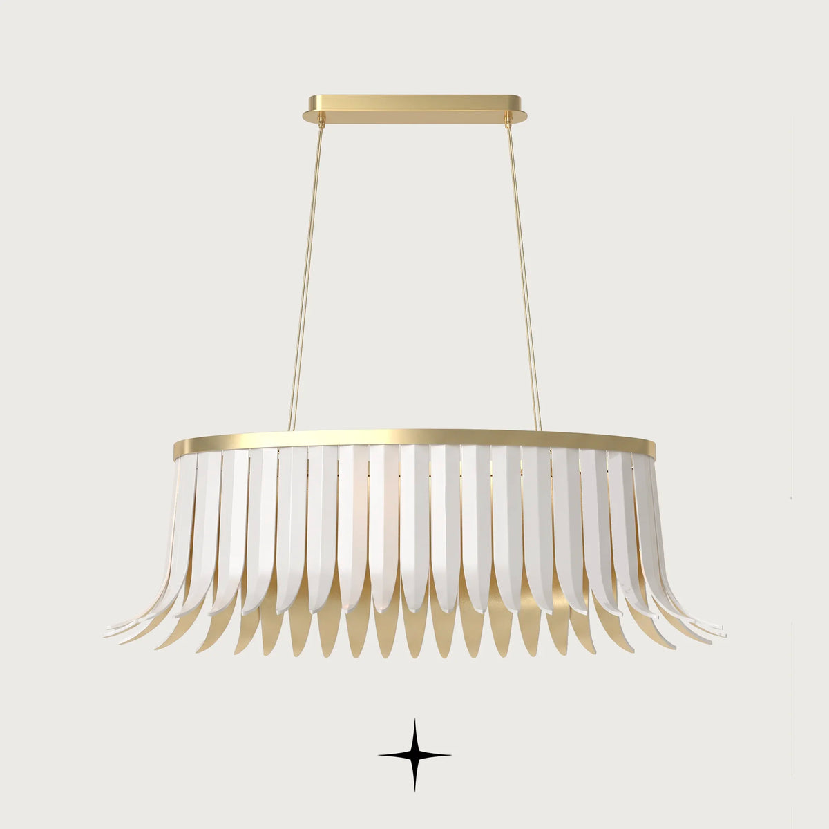 Oval Elan chandelier featuring chic dress-like crystal wings and sophisticated oval configuration
