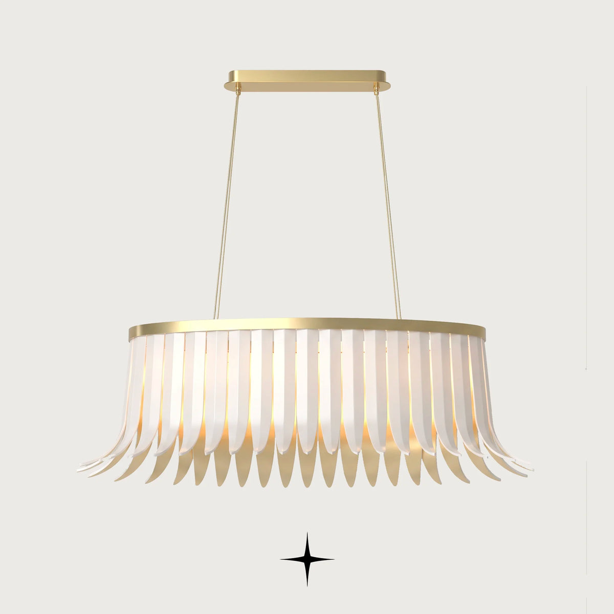 Oval Elan chandelier featuring chic dress-like crystal wings and sophisticated oval configuration

