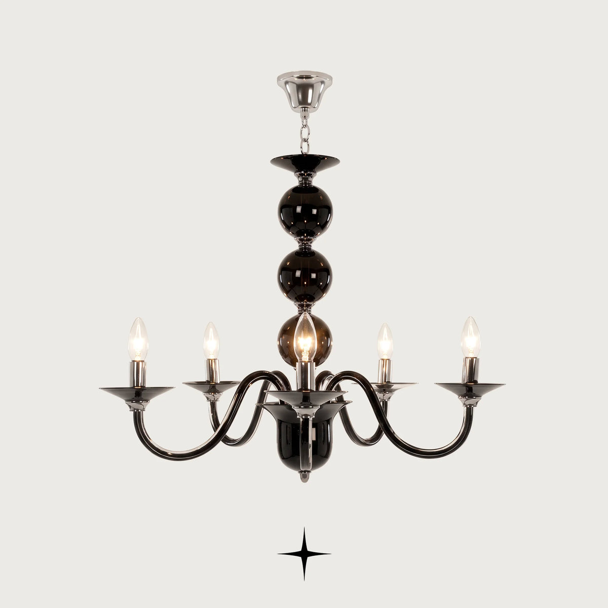 Rosalie Chandelier featuring chic elongated crystal arms in a luxurious silver finish across four sizes
