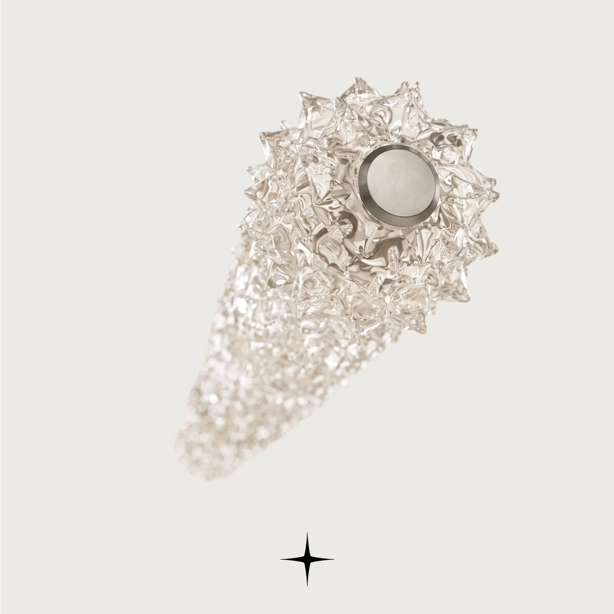 Sahara Chandelier featuring clear Murano glass and a luxurious golden frame.
