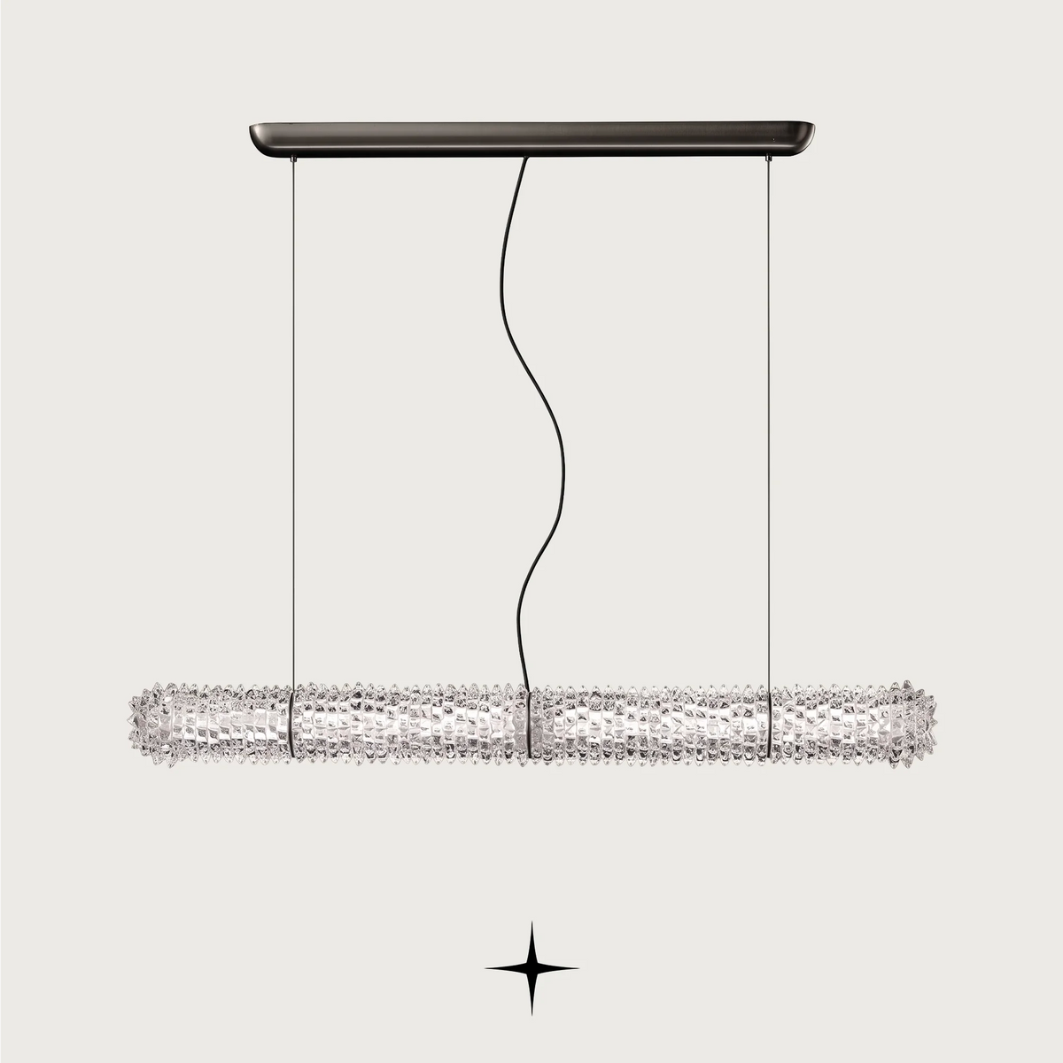 Sahara Chandelier featuring clear Murano glass and a luxurious golden frame.
