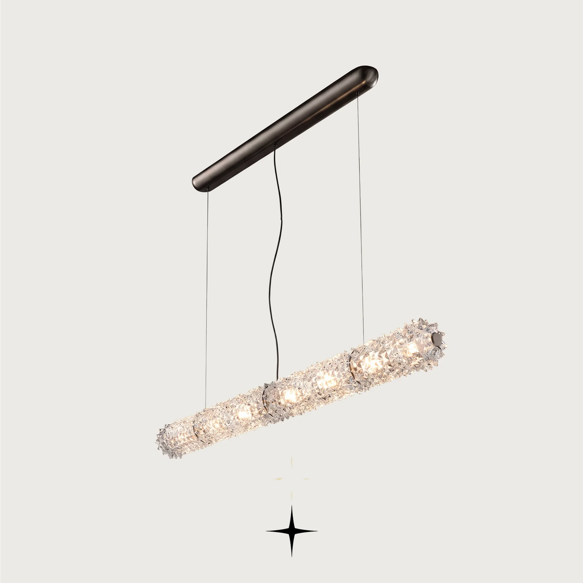 Sahara Chandelier featuring clear Murano glass and a luxurious golden frame.
