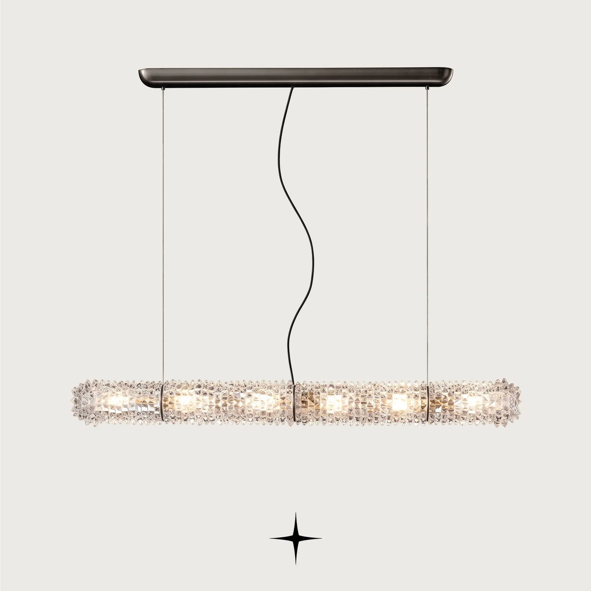 Sahara Chandelier featuring clear Murano glass and a luxurious golden frame.

