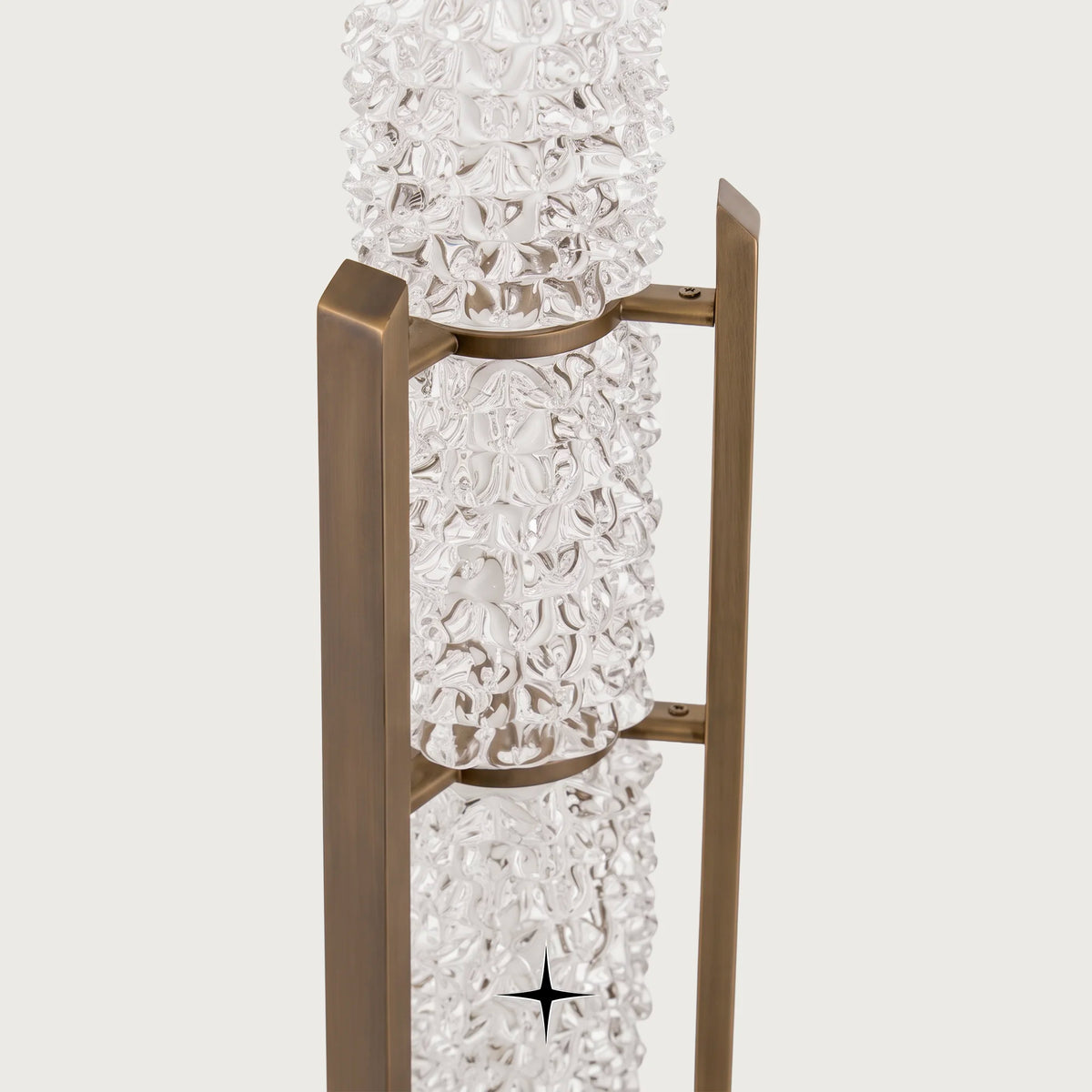 Close up view of clear textured Murano glass diffusers on Sahara floor lamp