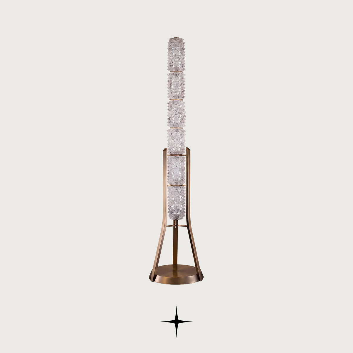Sahara luxury Murano glass floor lamp with gold frame on a dark background