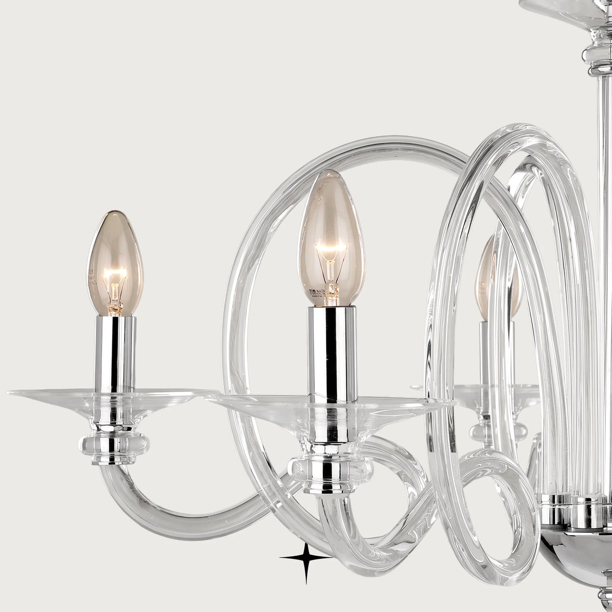 Sarah Chandelier featuring exquisite elongated crystal arms in a luxurious silver finish
