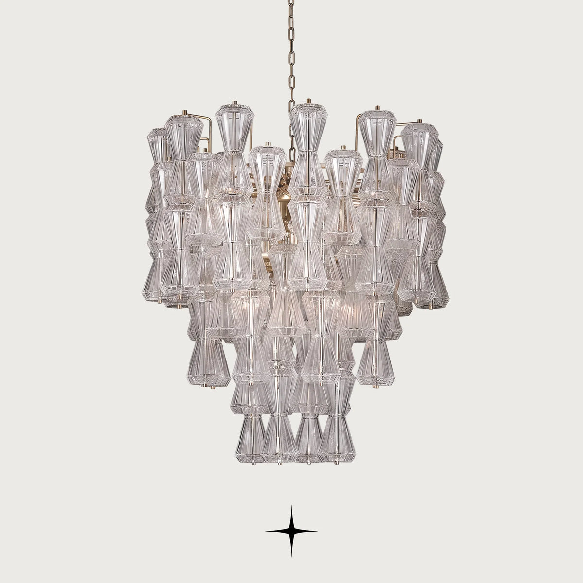 Seattle modern Rigadin glass chandelier fixture displayed against black background

