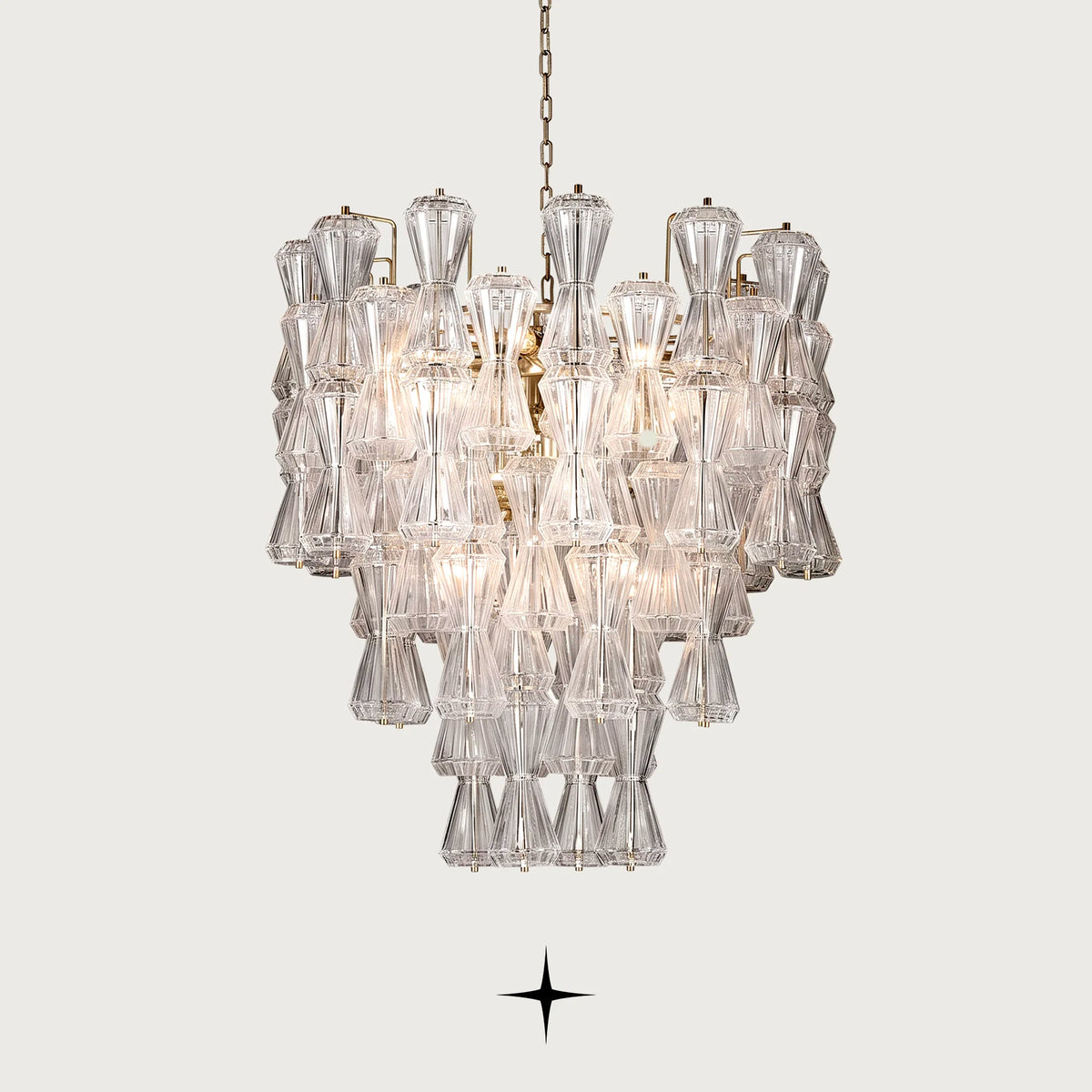 Seattle modern Rigadin glass chandelier fixture displayed against black background
