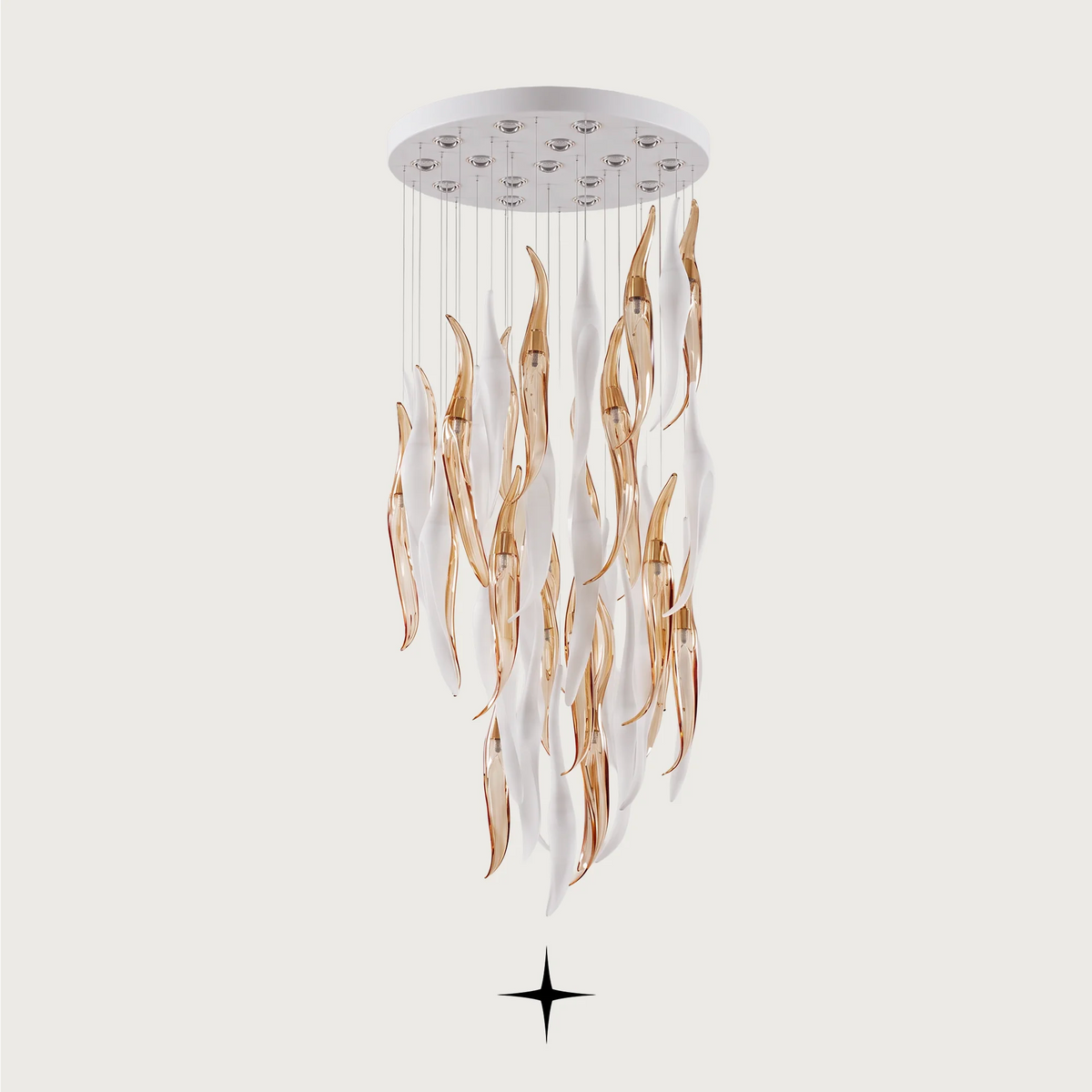 Technical dimensions blueprint and dimensional drawing of the Shine Chandelier on light grey background

