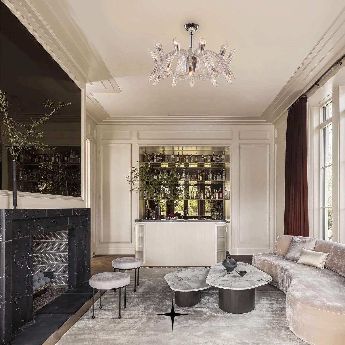 Sierra Chandelier featuring post-modern crystal design in striking colors from the Ice Age Collection
