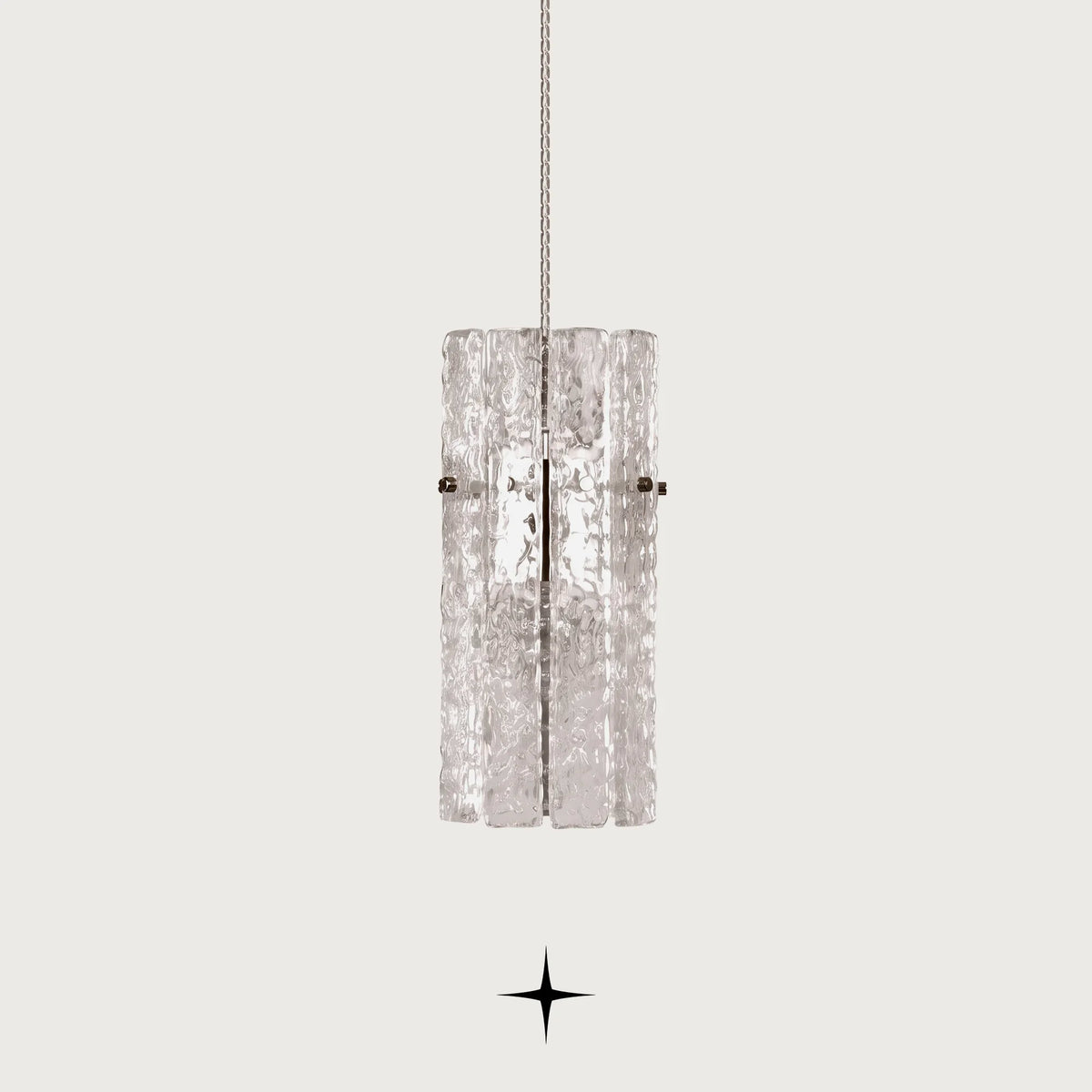 Single Chime LED pendant light with rock-crystal effect glass diffuser and metal hardware
