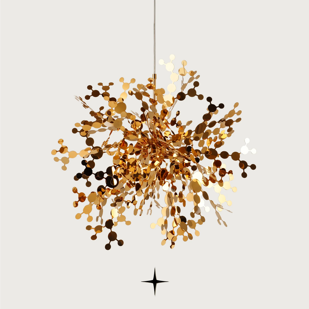 Sparkle modern chandelier featuring a bursting golden light cluster design
