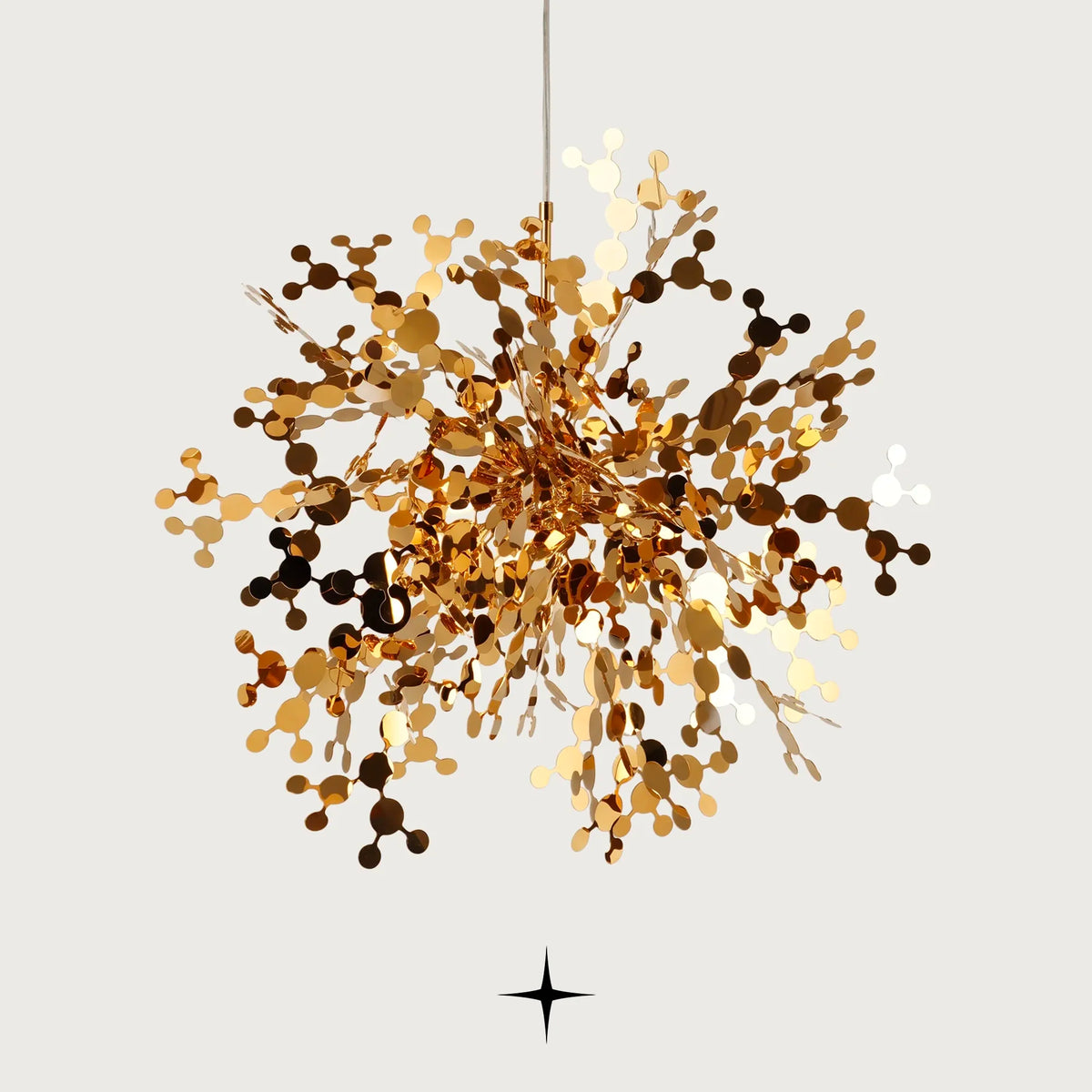 Sparkle modern chandelier featuring a bursting golden light cluster design
