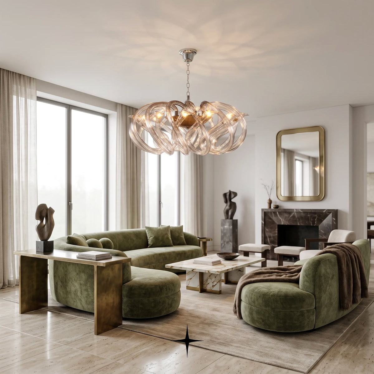 Stella Chandelier featuring chic elongated crystal arms in a sophisticated luxury design

