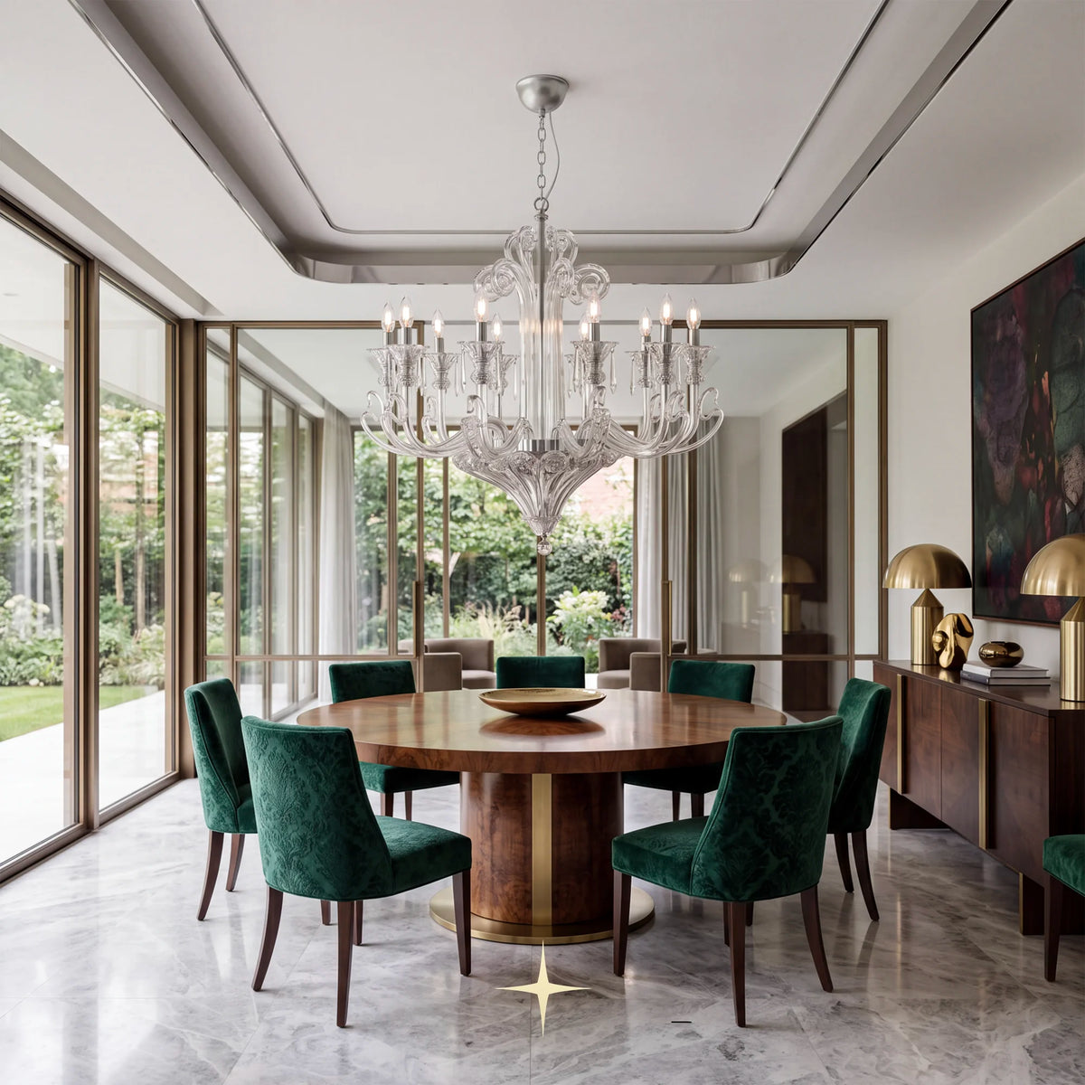 Twilight Chandelier featuring 14 candle-style LED lights set on clear Bohemian crystal arms
