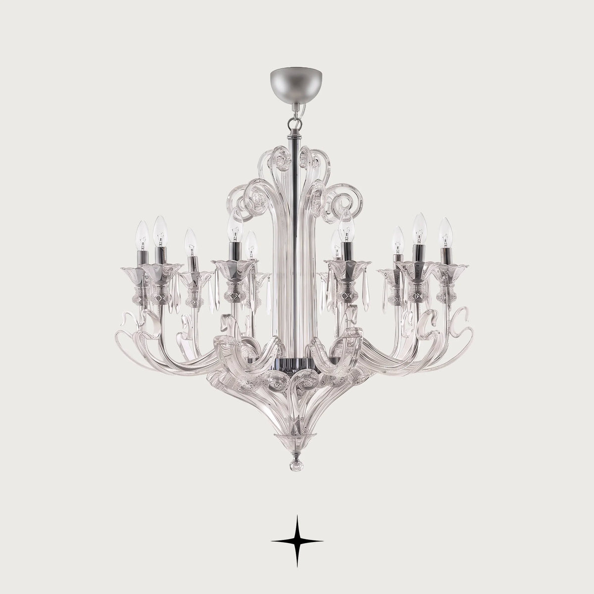 Twilight Chandelier featuring 14 candle-style LED lights set on clear Bohemian crystal arms
