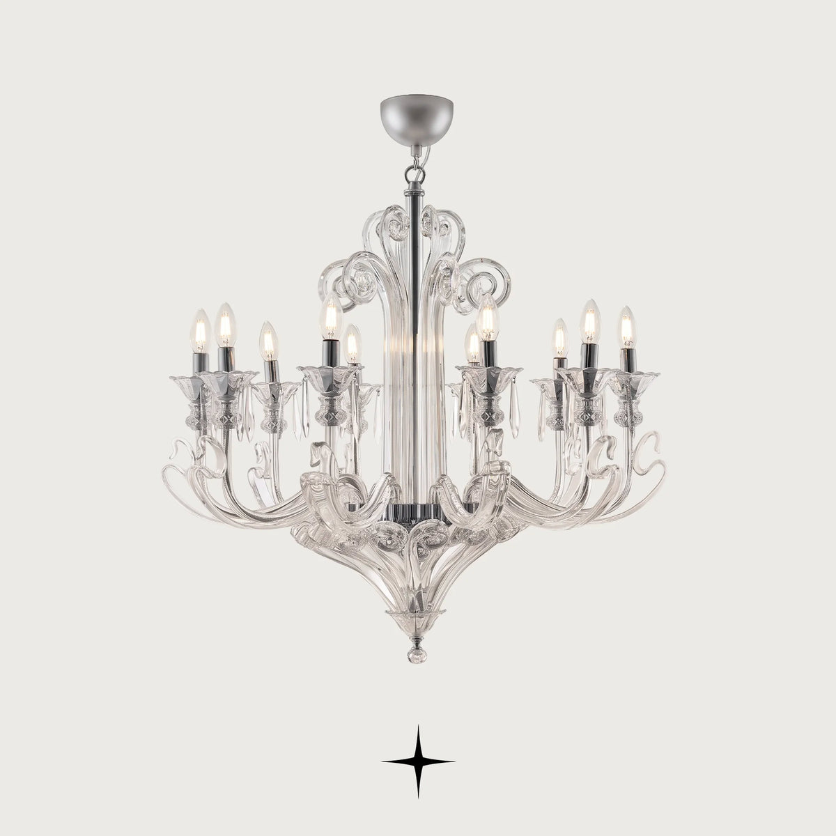 Twilight Chandelier featuring 14 candle-style LED lights set on clear Bohemian crystal arms
