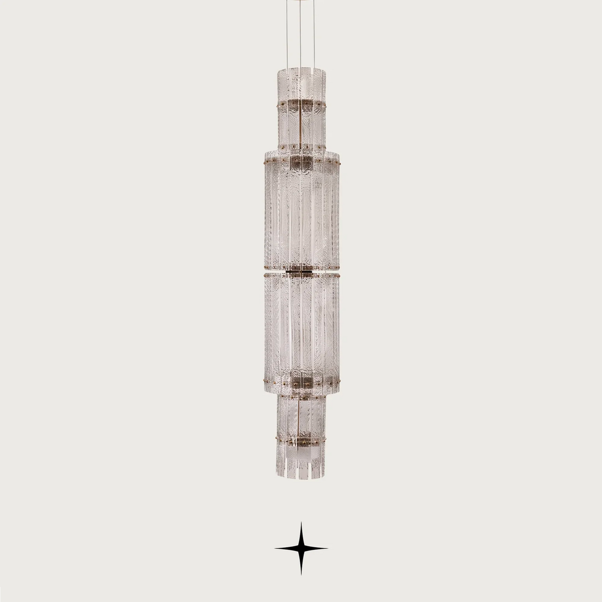 Front view of Two Level Chime double-tier glass LED pendant fixture on light grey backdrop