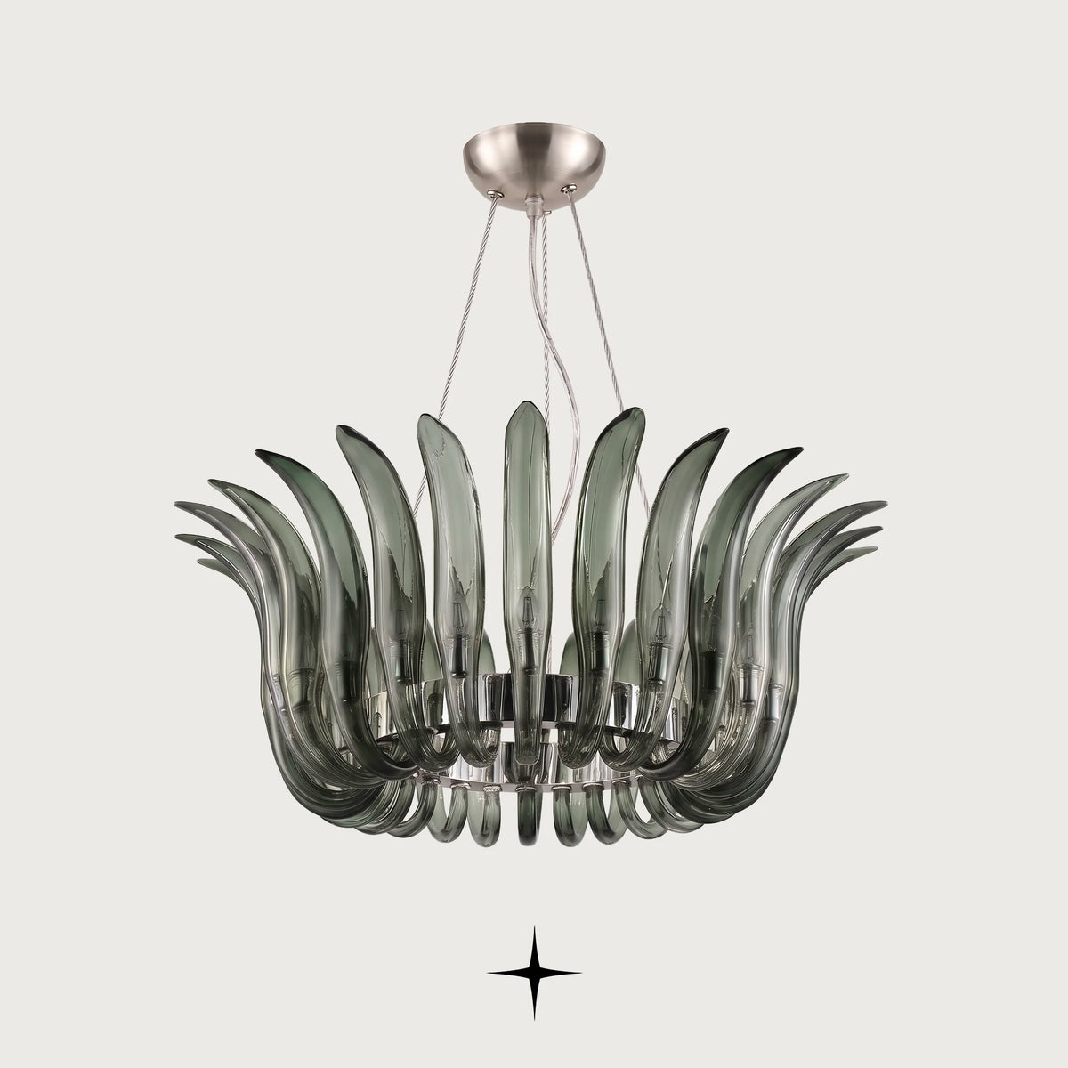 Vivienne Chandelier featuring 26 colorful arching crystal glass blades in a crown-like arrangement

