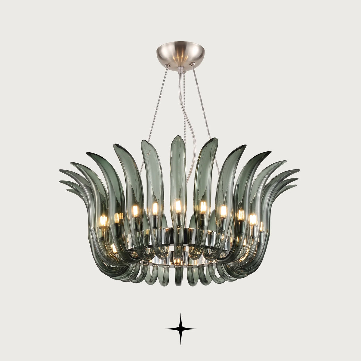 Vivienne Chandelier featuring 26 colorful arching crystal glass blades in a crown-like arrangement
