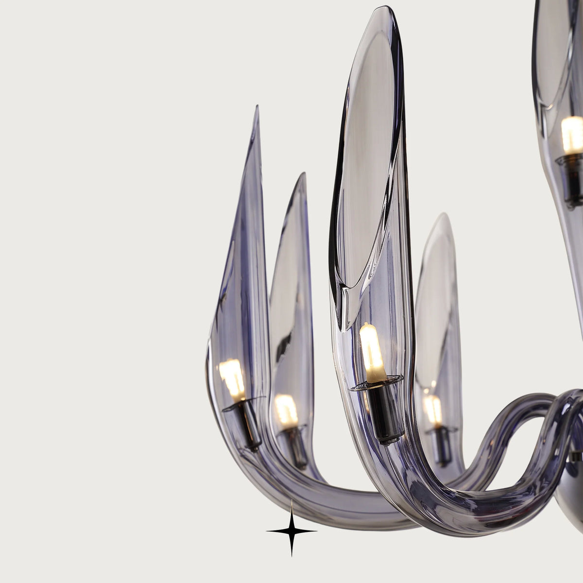 Whistler Chandelier featuring smoke blue crystal bubbles and upward-facing delicate crystal wings
