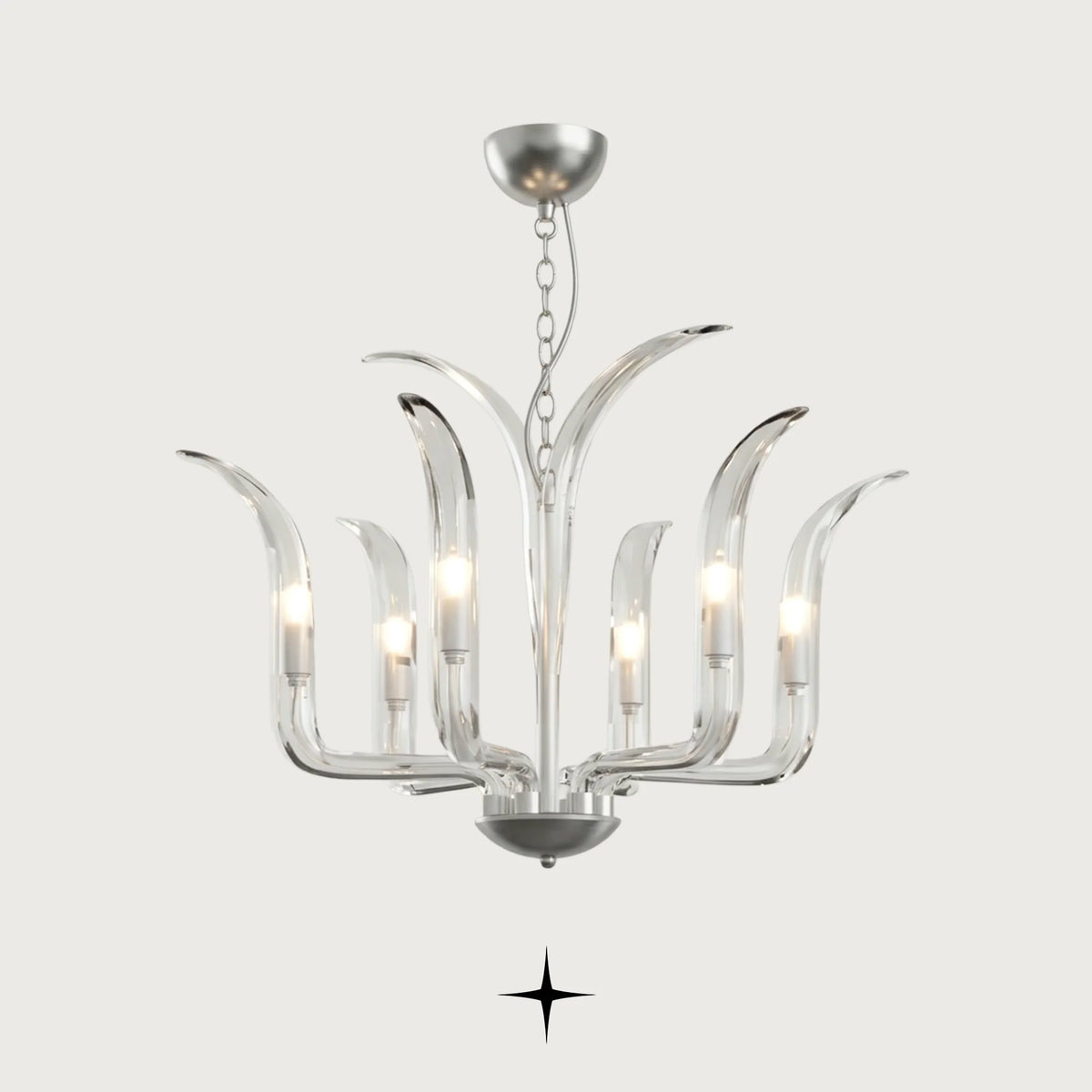 Zenith Chandelier featuring sleek upward-curving crystal arms and brilliant craftsmanship
