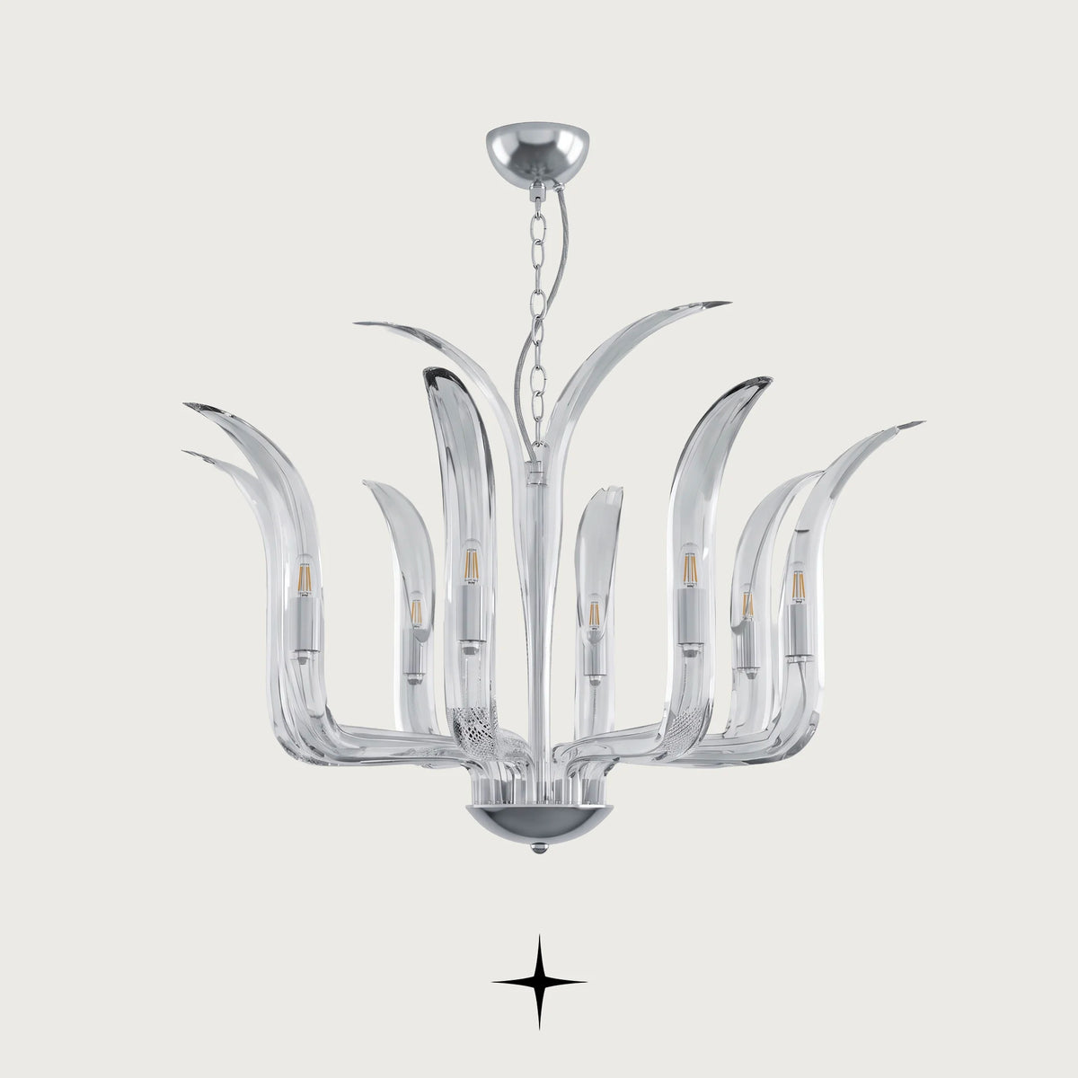 Zenith Chandelier featuring sleek upward-curving crystal arms and brilliant craftsmanship

